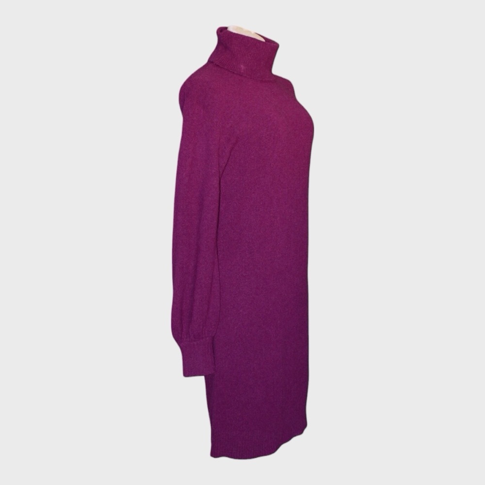 J Crew Purple Turtleneck Sweater Dress Long Balloon Sleeve - Picture 2 of 8